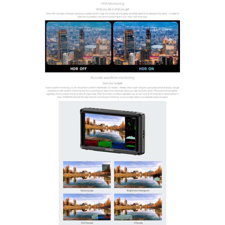FEELWORLD FW568 Pro 6-inch 1200nit High Bright Camera DSLR Monitor 4K HDMI 60Hz IPS Screen