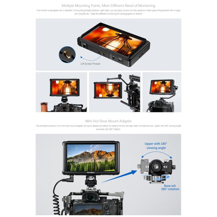 FEELWORLD FW568 Pro 6-inch 1200nit High Bright Camera DSLR Monitor 4K HDMI 60Hz IPS Screen