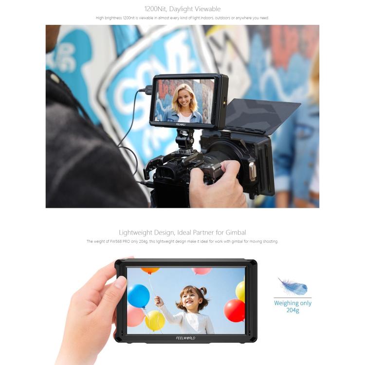 FEELWORLD FW568 Pro 6-inch 1200nit High Bright Camera DSLR Monitor 4K HDMI 60Hz IPS Screen