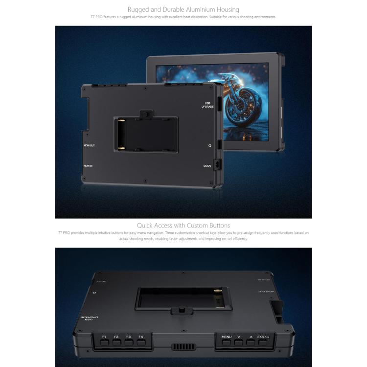 FEELWORLD T7 Pro 7-inch 2000nit Camera Field Video Monitor Aluminium Housing 4K 1920 x 1200 HDMI-compatible IPS Screen