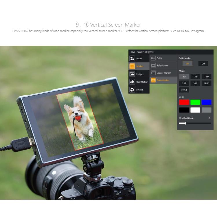 FEELWORLD FW759 Pro 7-inch Touch Screen Camera Field Video Monitor 4K HDMI-compatible 1280 x 800 IPS Screen