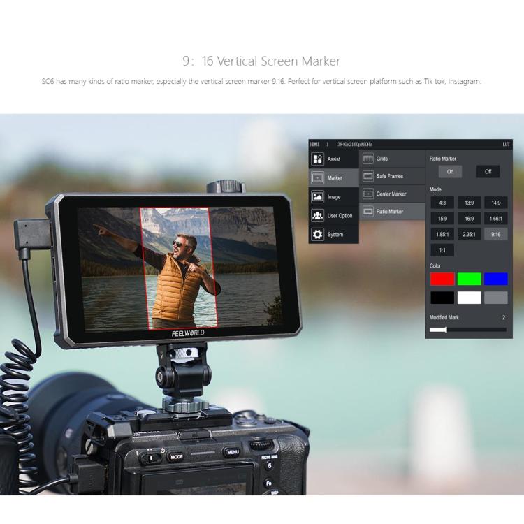 FEELWORLD SC6 6-inch 1500nit High Brightness Aluminium Filed Camera Video Monitor 3G SDI 4K HDMI-compatible 60Hz 1920 x 1080 IPS Screen