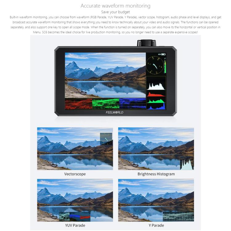 FEELWORLD SC6 6-inch 1500nit High Brightness Aluminium Filed Camera Video Monitor 3G SDI 4K HDMI-compatible 60Hz 1920 x 1080 IPS Screen