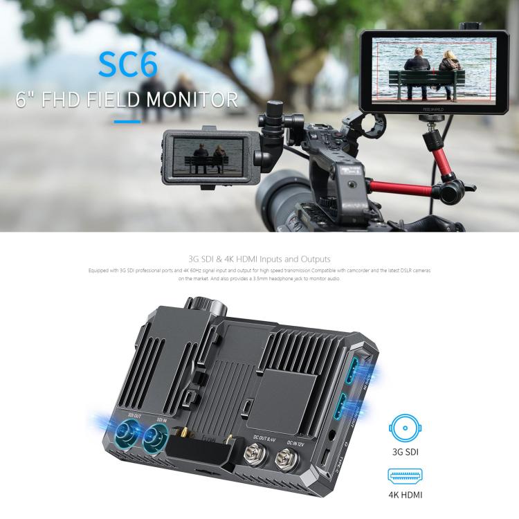FEELWORLD SC6 6-inch 1500nit High Brightness Aluminium Filed Camera Video Monitor 3G SDI 4K HDMI-compatible 60Hz 1920 x 1080 IPS Screen