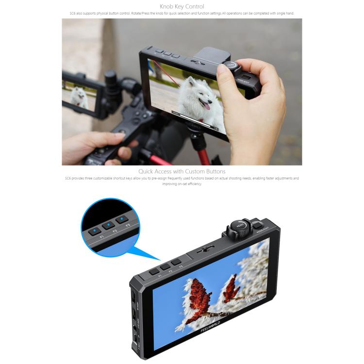 FEELWORLD SC6 6-inch 1500nit High Brightness Aluminium Filed Camera Video Monitor 3G SDI 4K HDMI-compatible 60Hz 1920 x 1080 IPS Screen