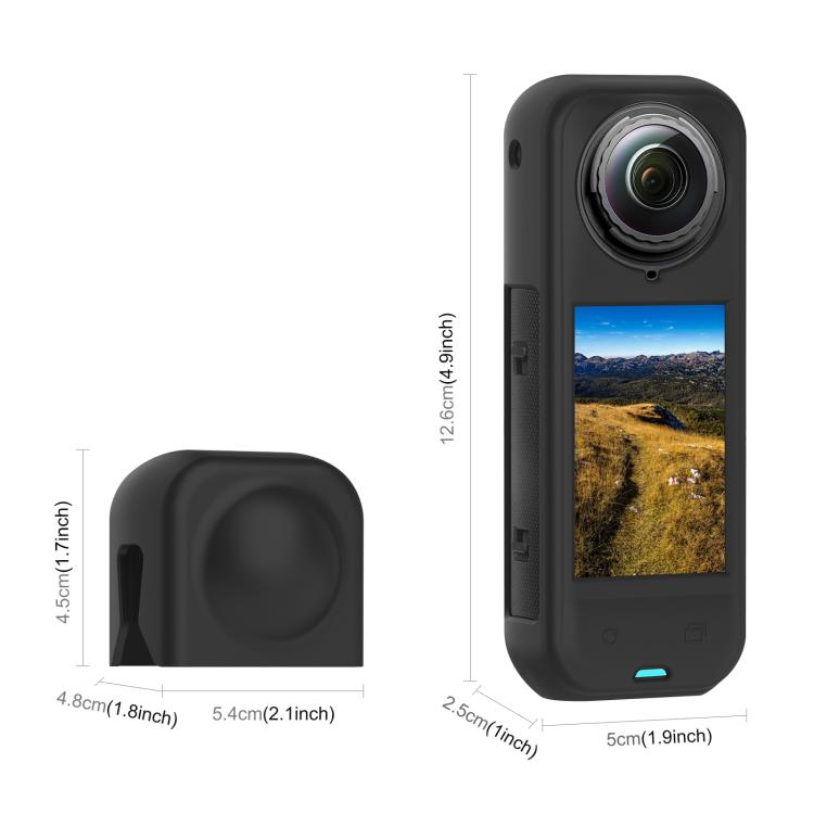 For Insta360 X5 PULUZ Silicone Protective Case with Lens Cover, Case with Lens Cover (Black)