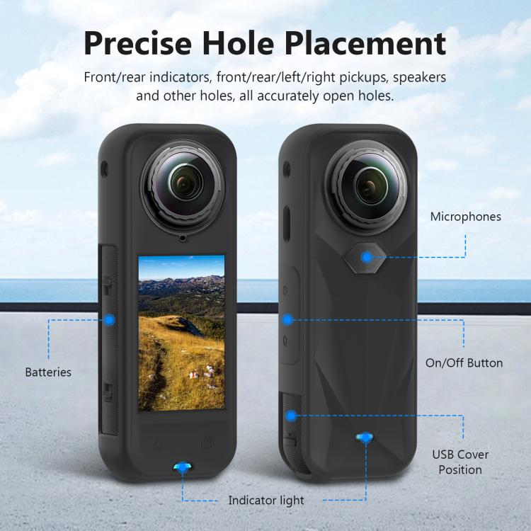 For Insta360 X5 PULUZ Silicone Protective Case with Lens Cover, Case with Lens Cover (Black)