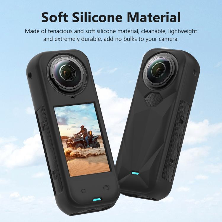 For Insta360 X5 PULUZ Silicone Protective Case with Lens Cover, Case with Lens Cover (Black)