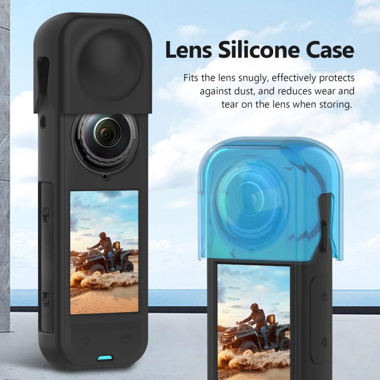 For Insta360 X5 PULUZ Silicone Protective Case with Lens Cover, Case with Lens Cover (Black)