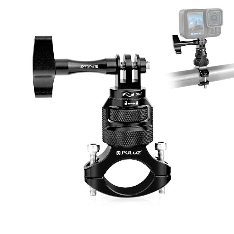 PULUZ 360 Degree Rotation MotorBike Aluminum Mount Handlebar Adapter with Screw for GoPro, Insta360, DJI and Other Action Cameras, Handlebar Adapter Mount 3