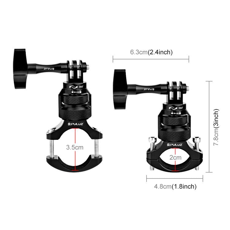 PULUZ 360 Degree Rotation MotorBike Aluminum Mount Handlebar Adapter with Screw for GoPro, Insta360, DJI and Other Action Cameras, Handlebar Adapter Mount 3