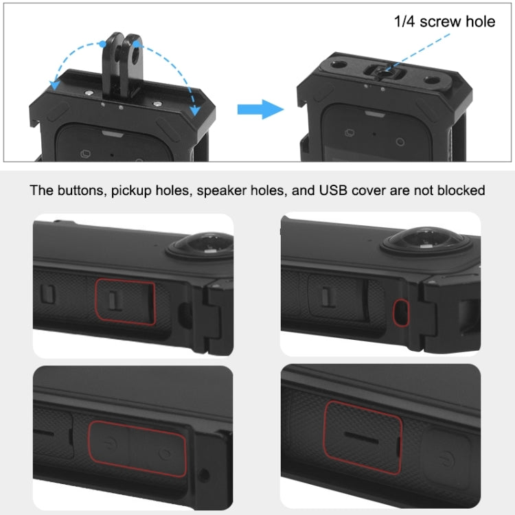 For Insta360 X3 PULUZ Metal Protective Cage Rig Housing Frame with Expand Cold Shoe Base & Tripod Adapter, Metal Cage US Stock, For Insta360 X3