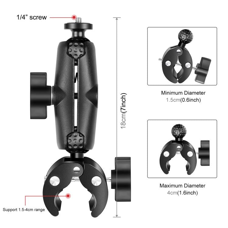 PULUZ Motorcycle Crab Clamp Handlebar Fixed Mount Holder for GoPro and Other Action Cameras, Crab Clamp Mount