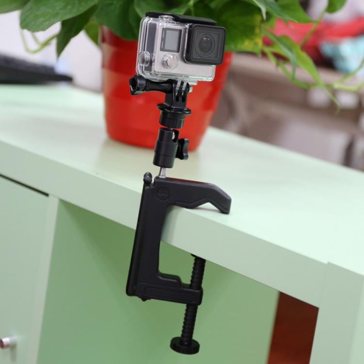 Desktop Fixed Clamp Holder Mount with Tripod Adapter for GoPro, Insta360, DJI and Other Action Cameras, Clamp Size: 1 - 6 cm, Table Clamp