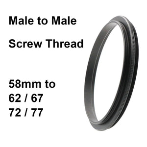 Screw Thread Male To Male Adapter 58mm - 62 / 67 / 72 / 77mm Thread Pitch 0.75mm Macro Photography Mount Adapter Ring