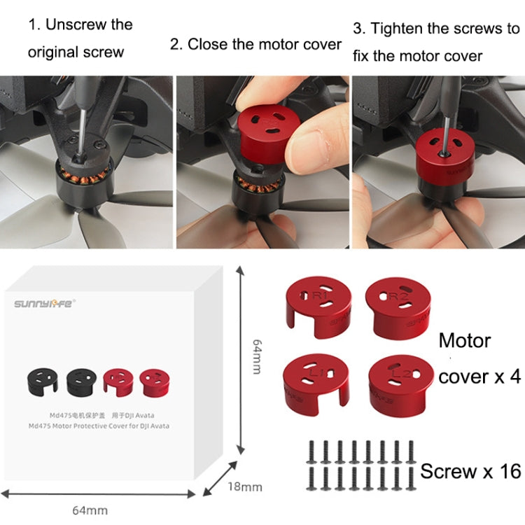 4 PCS / Set Sunnylife AT-MD475 Dust-proof Waterproof Aluminum Alloy Motor Cover For DJI Avata, Red, Black