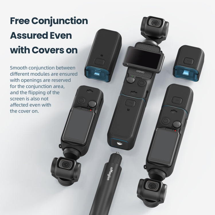 For DJI Osmo Pocket 3 AMagisn Silicone Protection Case Movement Camera Accessories, 5 In 1 Black, 5 In 1 Blue, 5 In 1 Gray, 7 In 1 Black, 7 In 1 Blue, 7 In 1 Gray