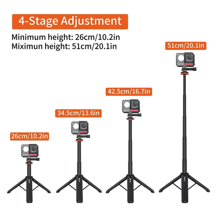 VRIG Action Camera Tripod Selfie Stick 17-51cm Adjustable Extension Pole for Insta360 / DJI Action / GoPro HERO