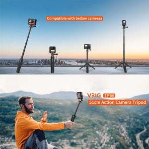 VRIG Action Camera Tripod Selfie Stick 17-51cm Adjustable Extension Pole for Insta360 / DJI Action / GoPro HERO