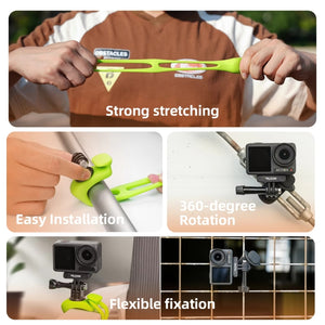 TELESIN Action Camera Mount Silicone Adjustable Mini Flexible Bracket For GoPro HERO / Insta360 / DJI Action Camera, Green, Orange, Black, Gray