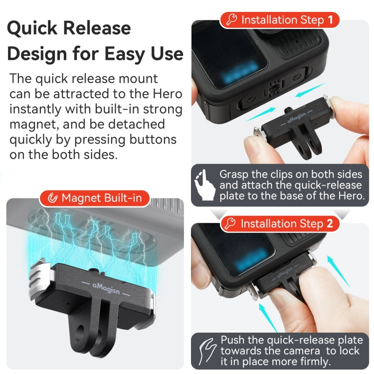 For GoPro HERO13 Black aMagisn Magnetic Quick-release Base Plastic  Adapter Accessories, For GoPro HERO13 Plastic