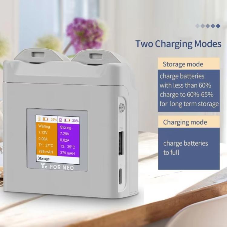 For DJI Neo Drone YX Color Screen Battery Charger Charge 2 Batteries