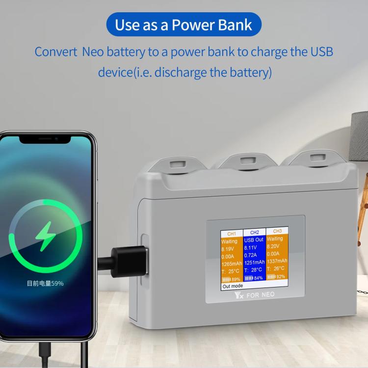 For DJI Neo Battery Charger YX 3-way Color Screen Charger Hub Charging Station