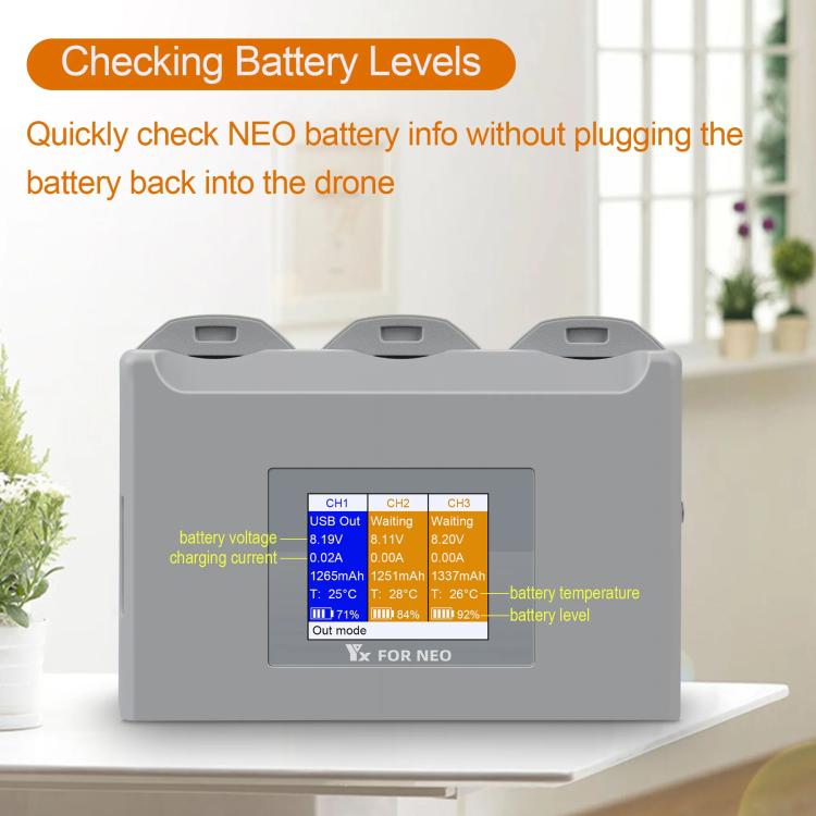 For DJI Neo Battery Charger YX 3-way Color Screen Charger Hub Charging Station