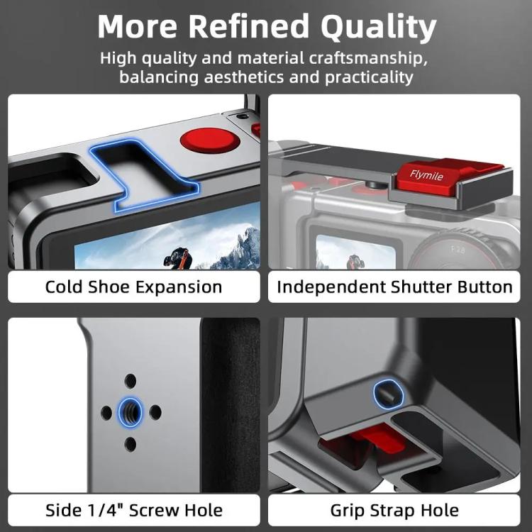 Flymile Street Shooting Handle Kit for DJI Osmo Action 5 Pro/4/3 Action Camera Aluminum Expansion Cage, AC5015 Cage