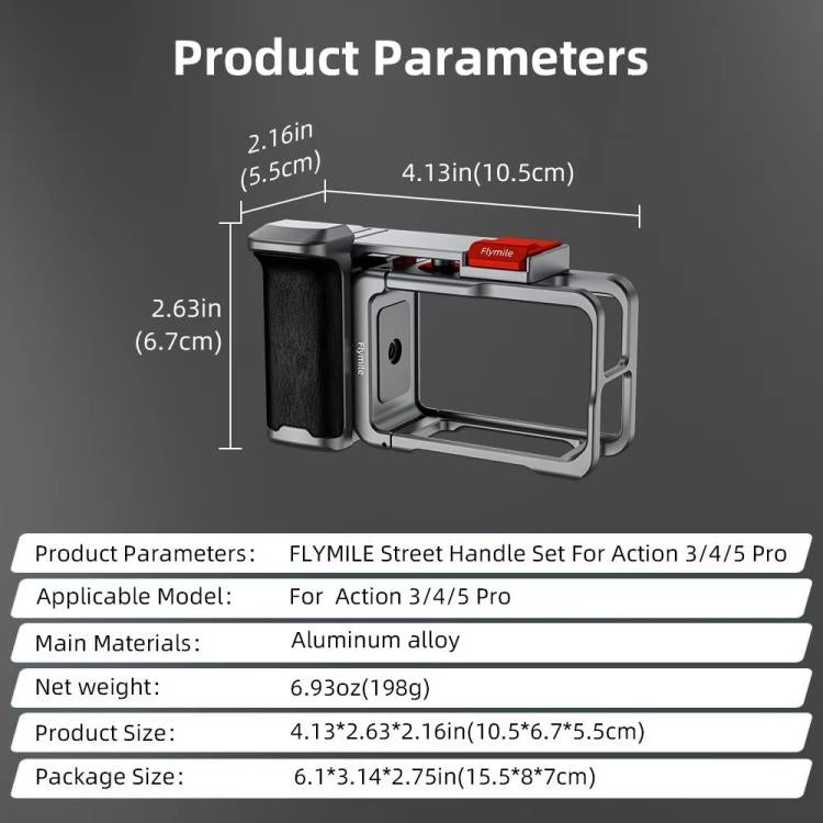 Flymile Street Shooting Handle Kit for DJI Osmo Action 5 Pro/4/3 Action Camera Aluminum Expansion Cage, AC5015 Cage