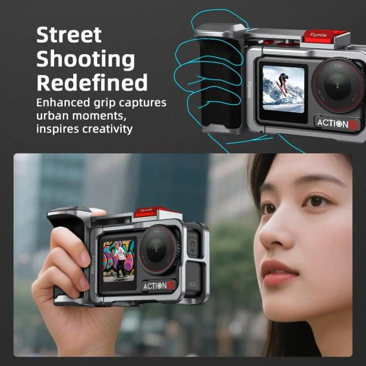 Flymile Street Shooting Handle Kit for DJI Osmo Action 5 Pro/4/3 Action Camera Aluminum Expansion Cage, AC5015 Cage