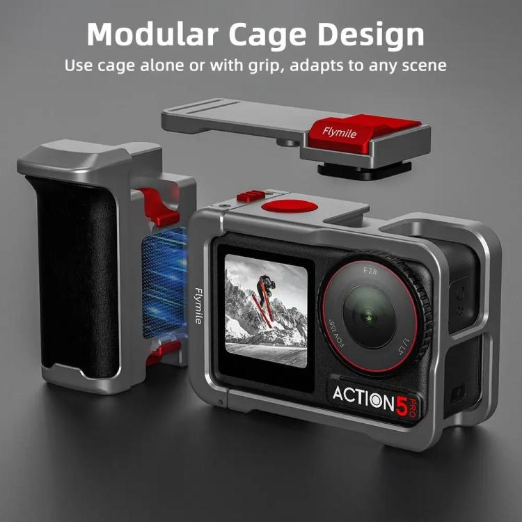 Flymile Street Shooting Handle Kit for DJI Osmo Action 5 Pro/4/3 Action Camera Aluminum Expansion Cage, AC5015 Cage