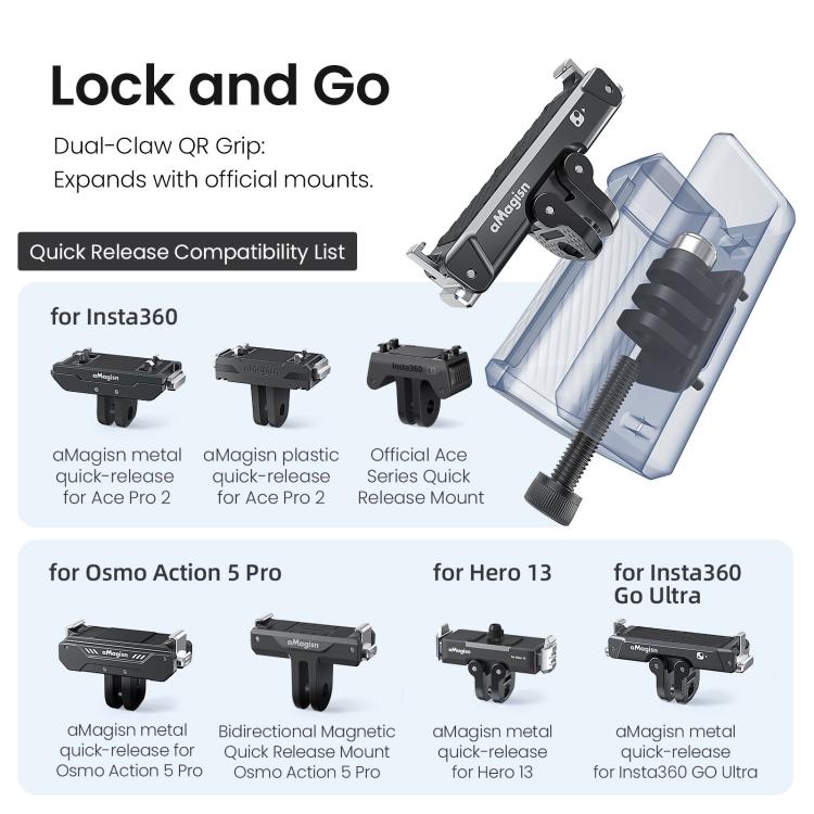 aMagisn Universal Camera Metal Xplorer Grip Kit For DJI Osmo Action/Insta360/GoPro HERO Series