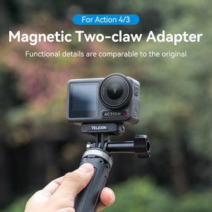 For DJI Action 3 4 Magnetic Two Claw Adapter 1/4 Thread Universal Port For DJI Action 4 3 camera Accessories