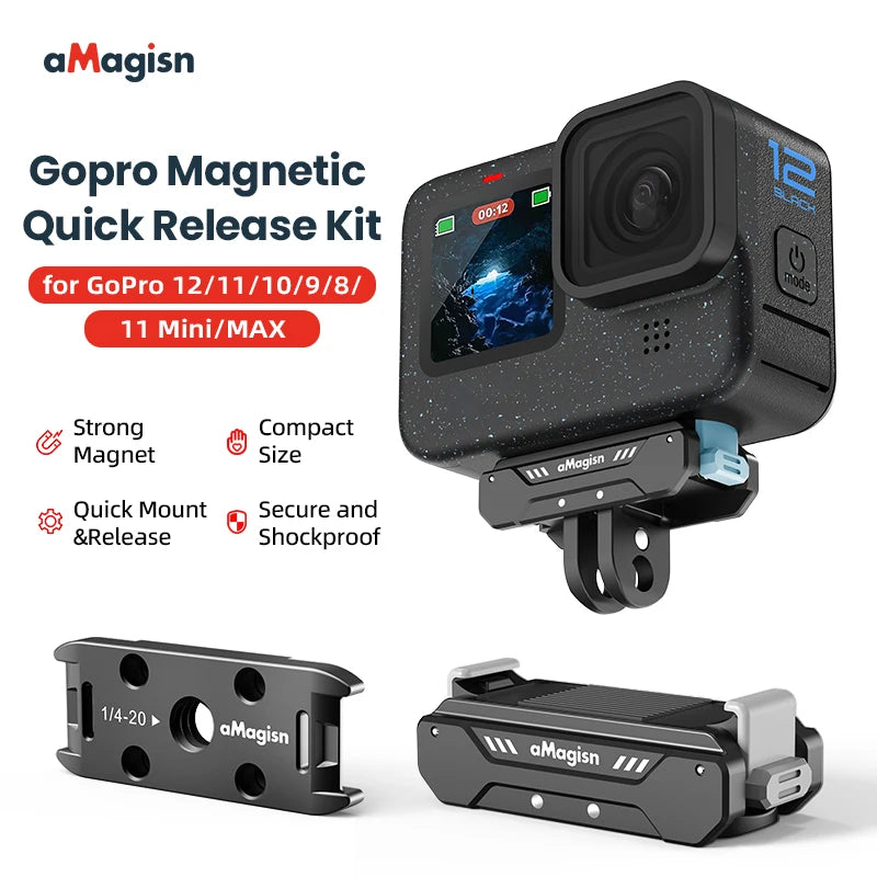 Portable Magnetic Action Camera Quick Release Kit for GoPro Hero 12/11/10/9/8/11 Mini/MAX Quick Mount Accessories