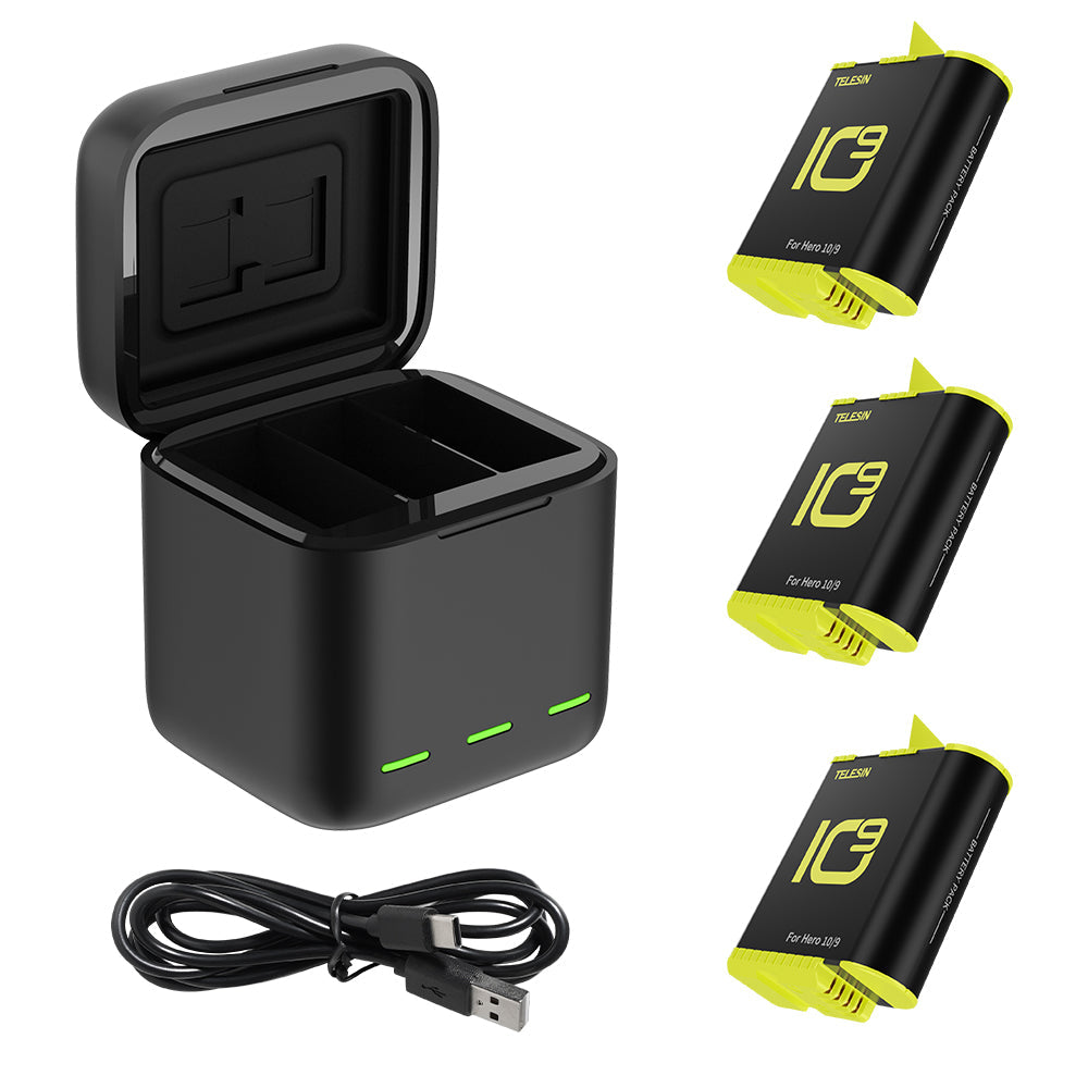 3 Slots LED Storage Charger Box for GoPro Hero 9/10/11/12 Batteries