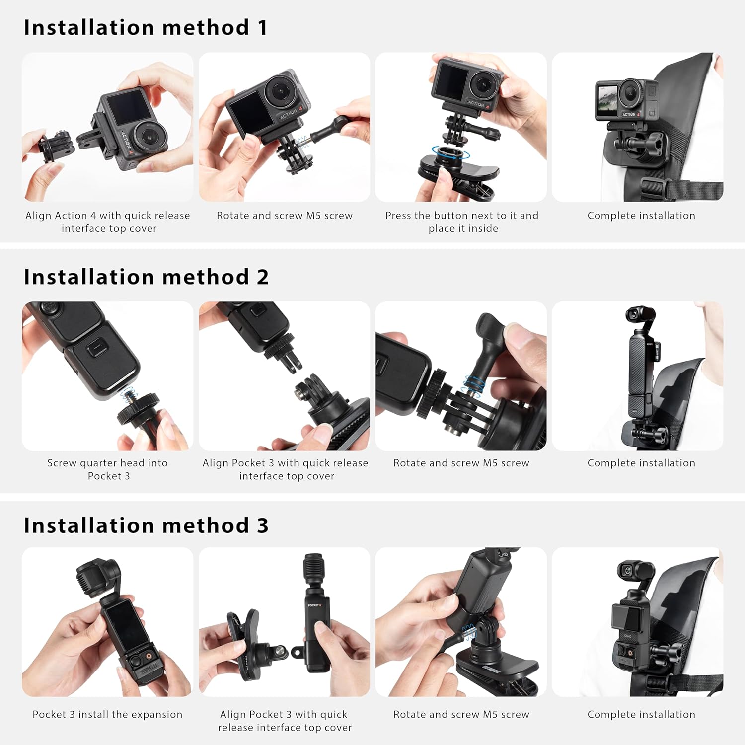 for OSMO Pocket 3 360° Rotation Backpack Clip Mount Shoulder Strap Accessories for DJI Osmo Pocket 3/2/1, Action 4/3, GoPro Max Hero 12,Hero 11,Hero 10, Hero 9, Hero 8, Hero 7, Hero 6, Hero 5, Insta360 One R One X2 Go3 Go2 Action Cameras
